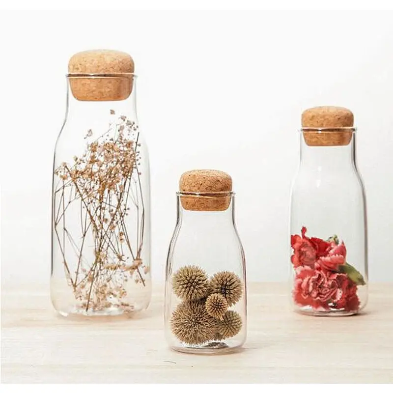 150ml/300ml/600ml High Borosilicate Glass Airtight Food Jar With Wooden Cork Wholesale