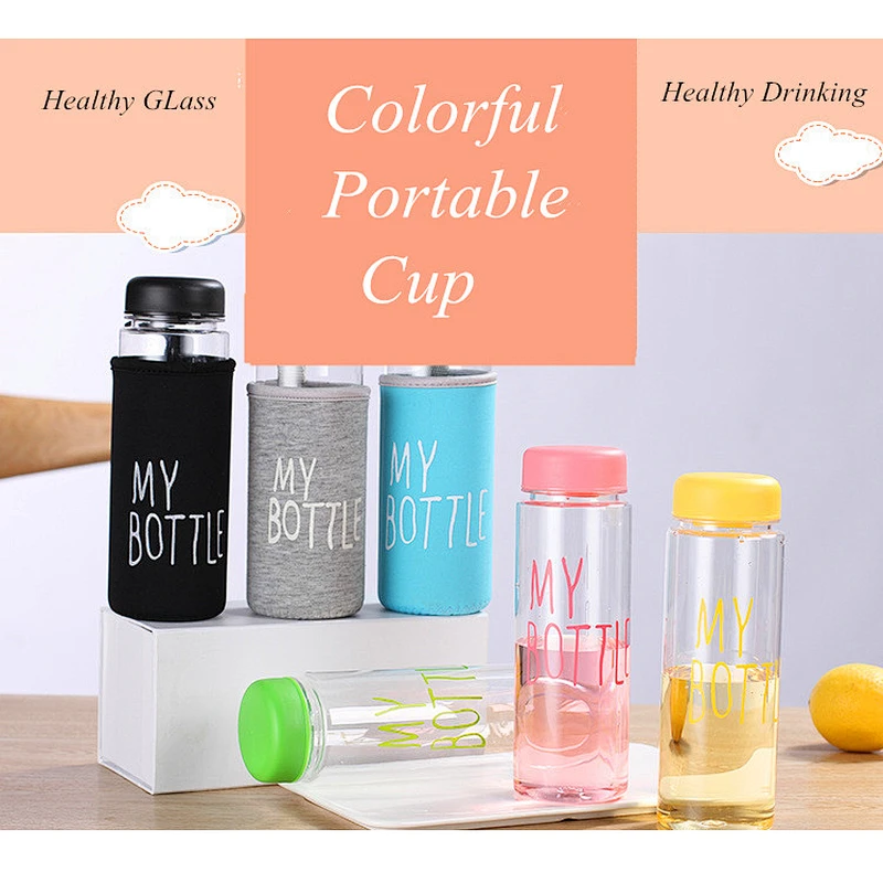450ml Portable Glass Bottle with colorful Cover