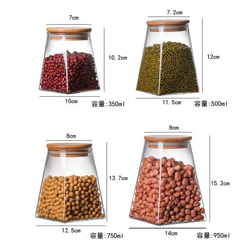 Glass Coffee Bean & Kitchen food Container with Natural High grade wood Lid and Silicone Seal Ring