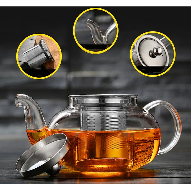 Regular Shape 40oz 27oz Borosilicate Glass Teapot with Stainless infuser
