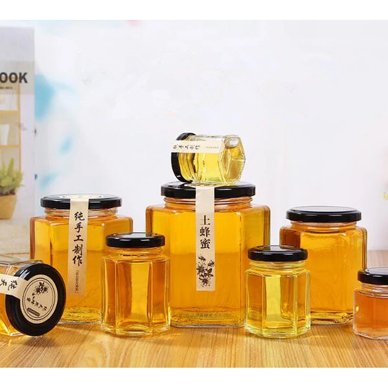 Wholesale Price Clear 6oz/12oz/24oz Hexagon Glass Honey Jam Jar With Metal Screw Lid