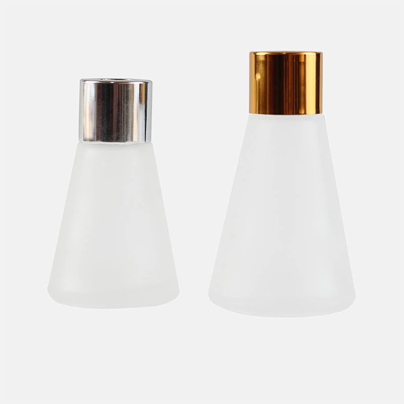 Wholesale 30ml/50ml Frosted Circular Cone Shape Reed Glass Diffuser Bottle With Metal Ring Cover