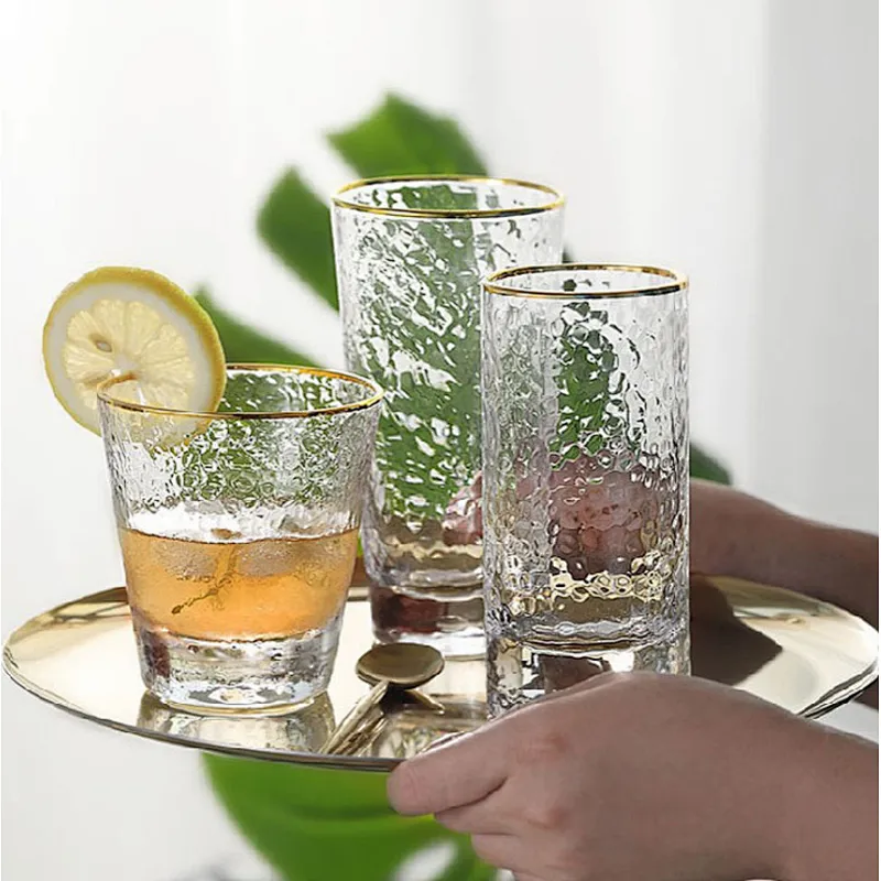 300ml 350ml 450ml Heat-resistant Glass cup rimmed with gold line for Travel & Cooler Mugs and Cocktail