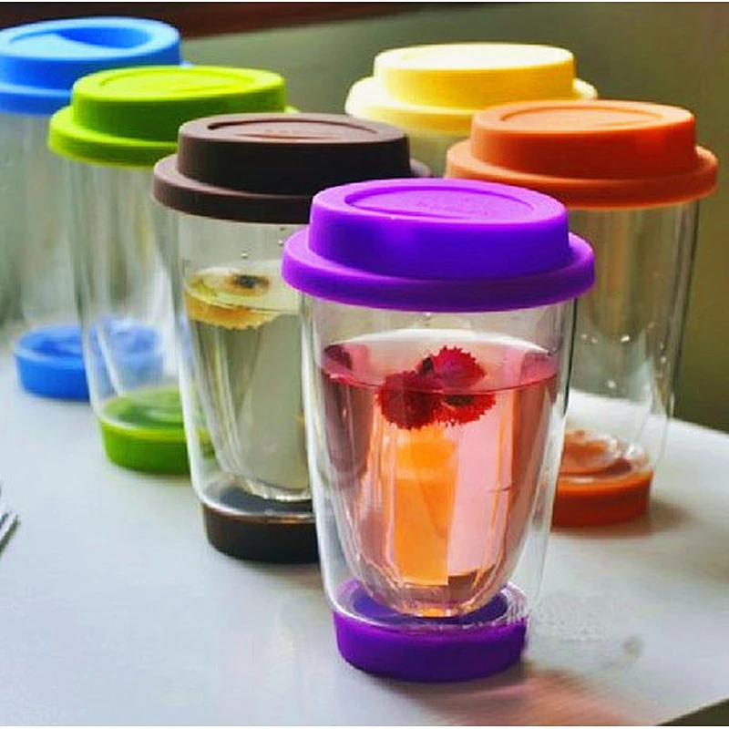 Free Sample Wholesale Customize Logo Reusable Insulated Glass Cup With Silicone Sleeve