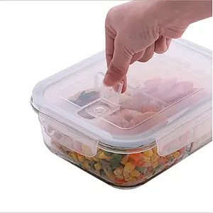 Wholesale easy snap lock high borosilicate microwavable 2 Compartment glass prep meal food container, lunch box