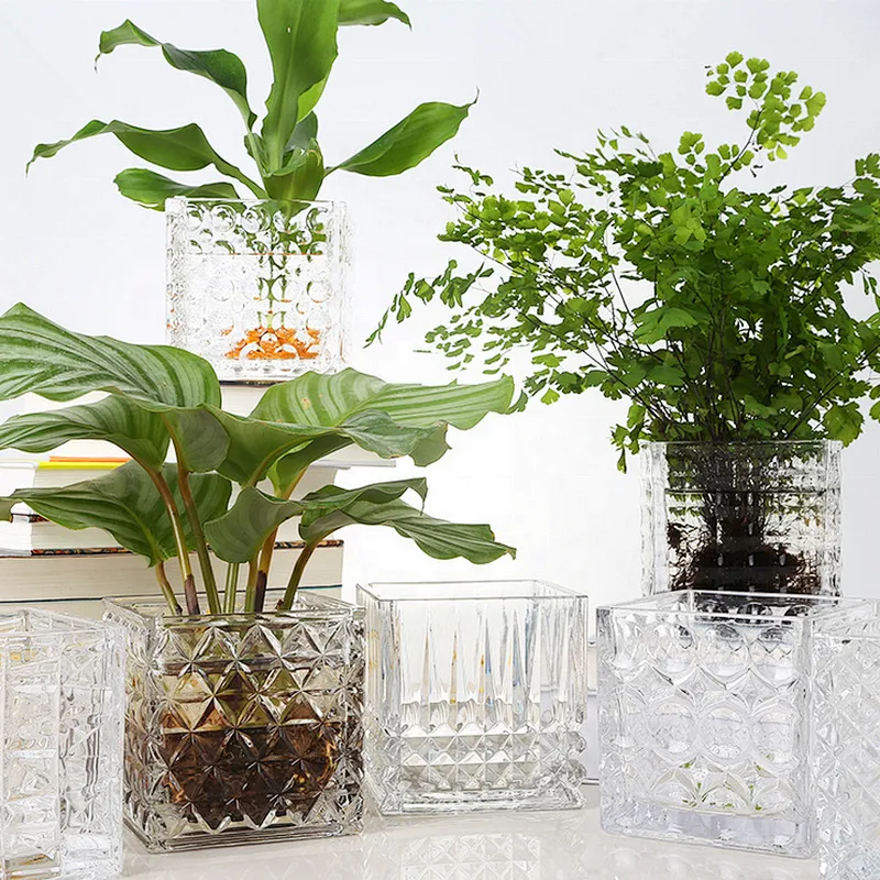 Multi-functional 4'' cube flower glass vase for home decoration and flower