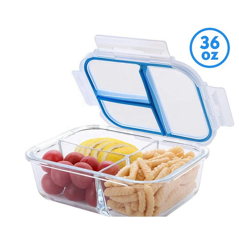 Independent Sealing Design Without Odor 2-Compartment  3-Compartment  Glass Food Container with Snap