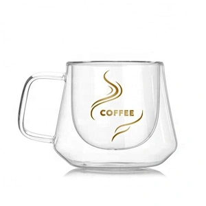 Top grade heat Resistant 200ml Borosilicate Double Wall Glass with handle logo customizable