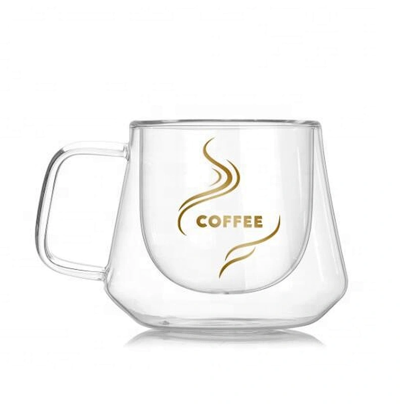 Top grade heat Resistant 200ml Borosilicate Double Wall Glass with handle logo customizable