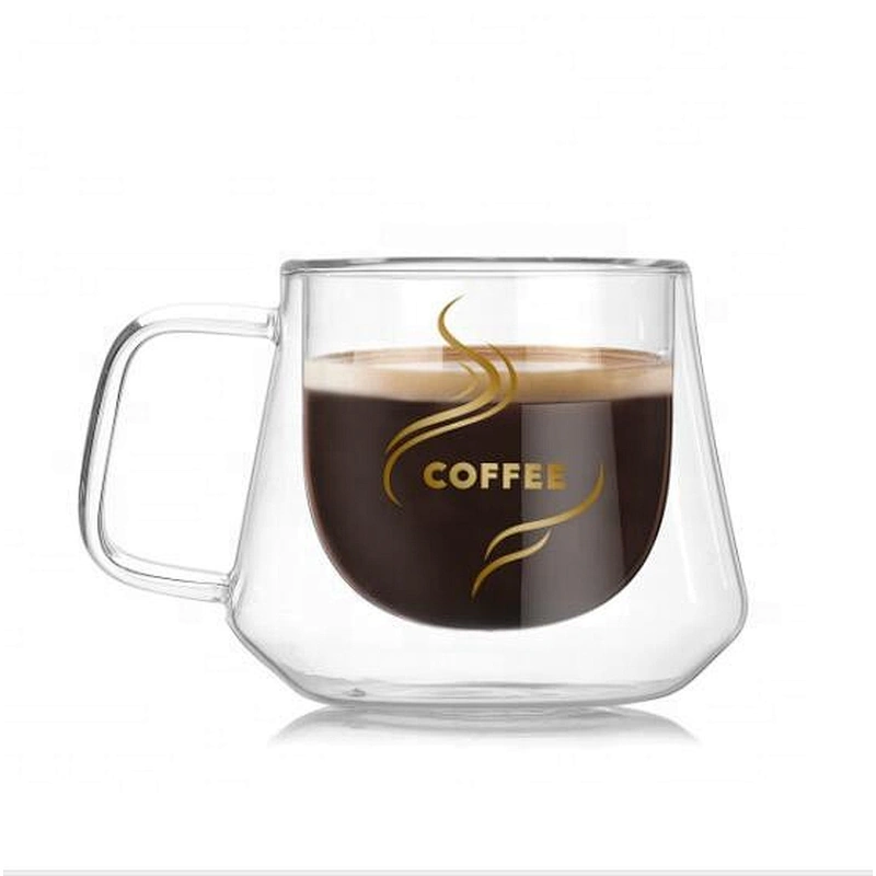 Top grade heat Resistant 200ml Borosilicate Double Wall Glass with handle logo customizable