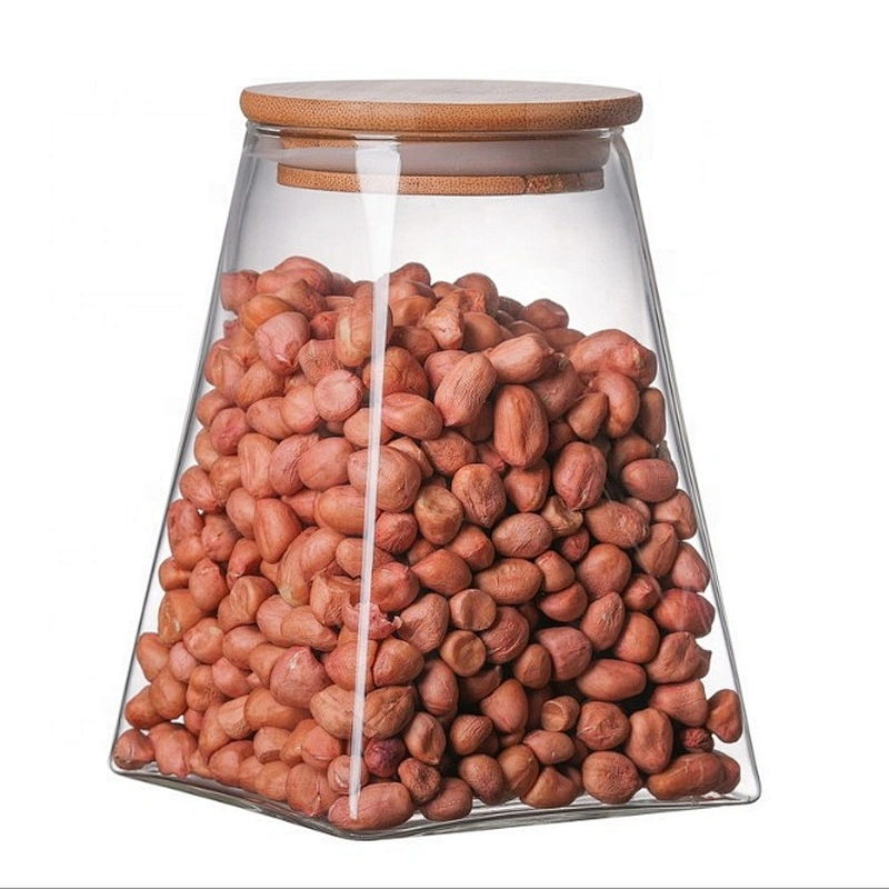 Glass Coffee Bean & Kitchen food Container with Natural High grade wood Lid and Silicone Seal Ring