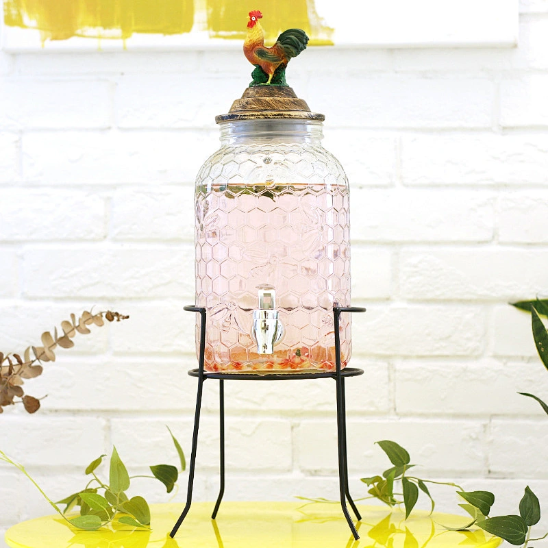 4L Creative Clear Glass Cold Beverage Drink Dispenser With Infuser On Metal Stand