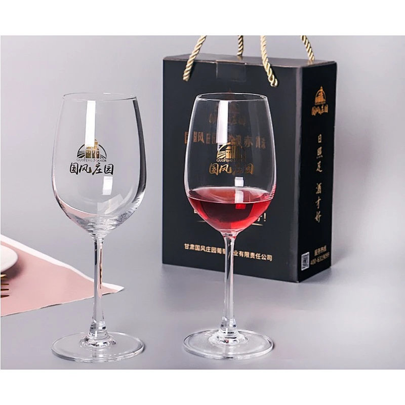 13 oz Customized Logo Printing Promotional Long Stem Wine Glass Set Goblet Red Wine Glass Made of Crystal Glass