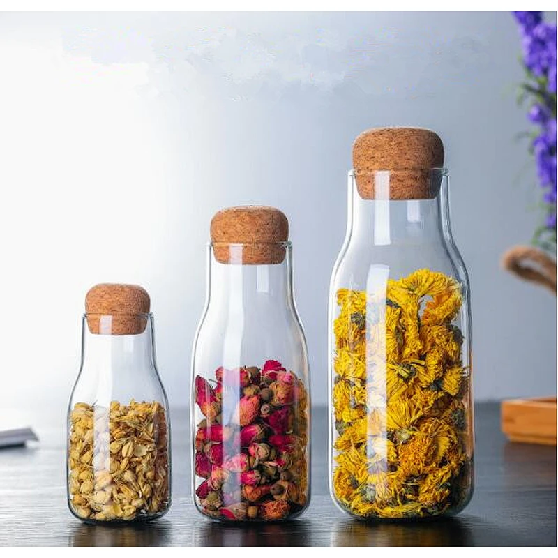 150ml/300ml/600ml High Borosilicate Glass Airtight Food Jar With Wooden Cork Wholesale