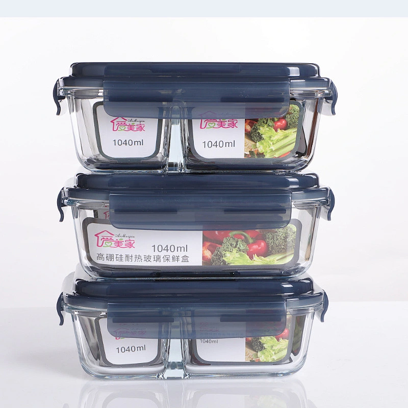 1020ml  Borosilicate Glass Food Storage Container Set with Leak-Proof Airtight Snap Latch Plastic Lids