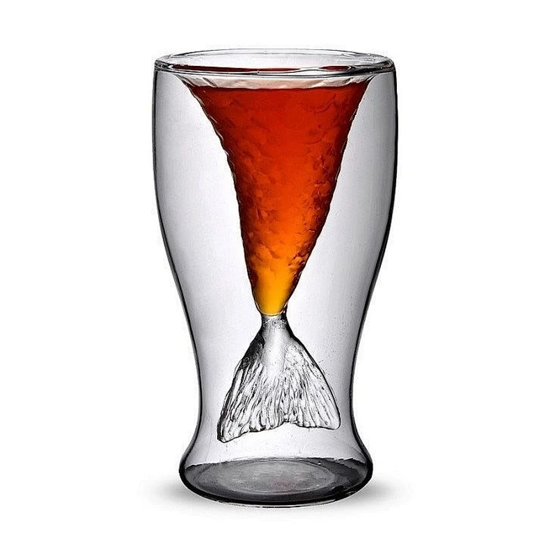 100ml Heat-resistant unique mermaid shaped double wall glass coffee bear mug drinkware cocktail wine cup