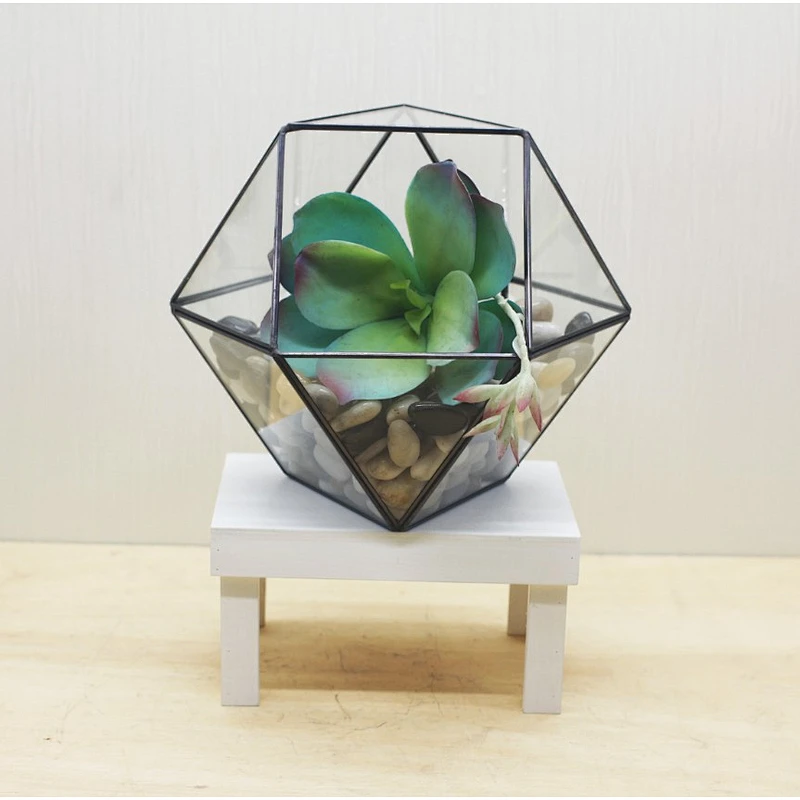 Indoor Use Desktop Glass & Copper Geometric Planter Succulent Plant Geometric Terrarium For Home Decor Hotel Decor