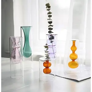 Northern-Europe style double-wall color glass vase water-planting
