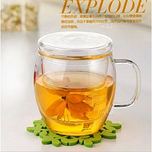 Heat-resistant glass three-piece  filter tea cup with cover  transparent office flower tea cup glass water cup