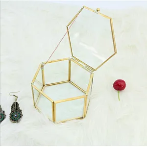 10.5*10*6cm and 7.5*7*4.3cm Geometric shape handicraft jewelry receipt box copper terrarium gift box and greenhouse for deco