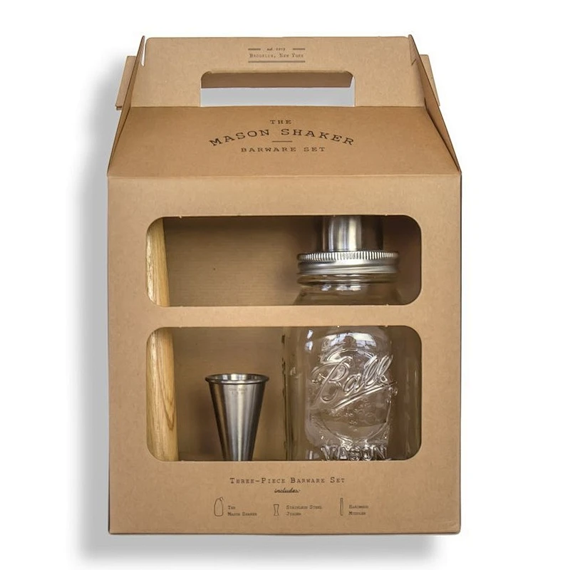 32oz, 1L glass Mason Jar Cocktail  Martini Shaker home & party barware tool set with wooden muddler and steel jigger