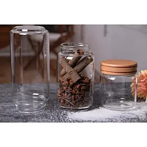 Customized High Borosilicate Glass Jar With Wooden Screw Lid  For Honey/Pickle/Home Storage