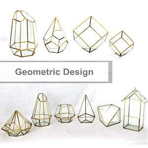 Indoor Use Desktop Glass & Copper Geometric Planter Succulent Plant Geometric Terrarium For Home Decor Hotel Decor