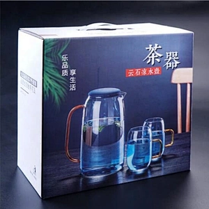 Gradient blue web celebrity style cold kettle set pyrex glass for juice or water