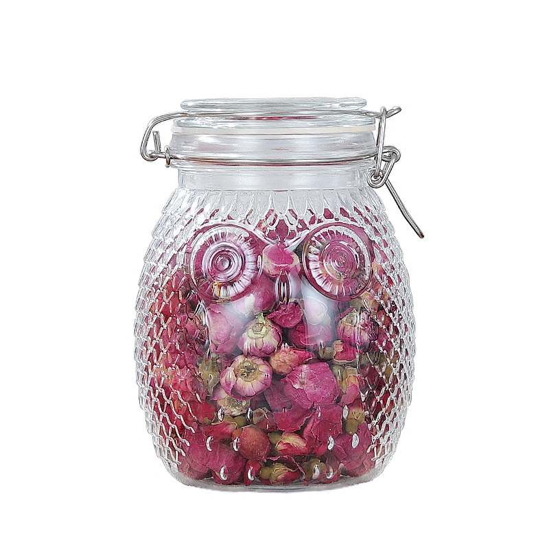 new design owl shape Glass Storage Jar With clip lid