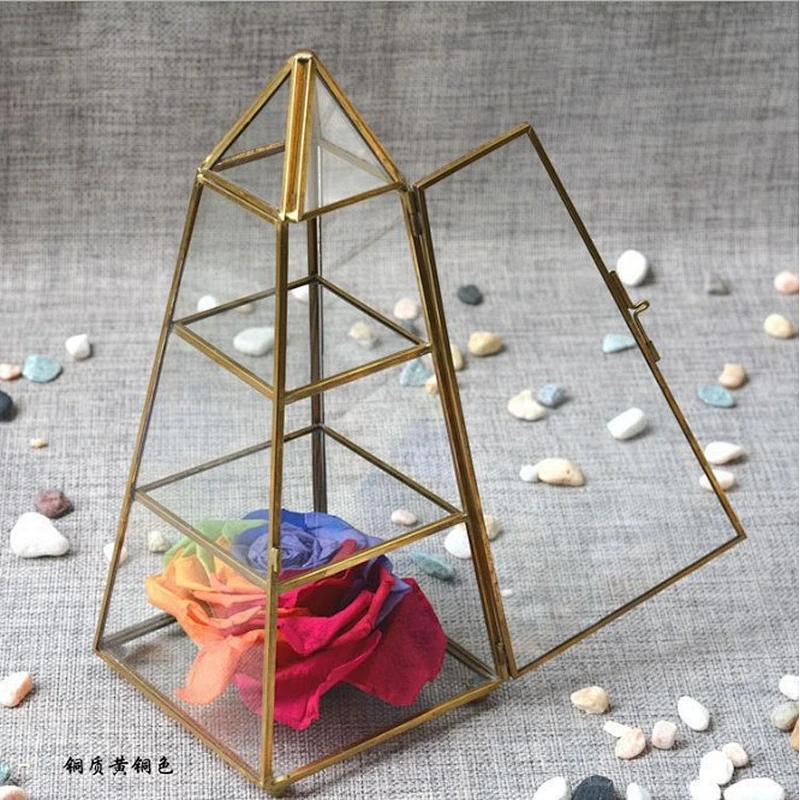 Vintage Style  3 layers Tower Shape Copper & Glass Jewelry Display Stand Wristwatch Showcase