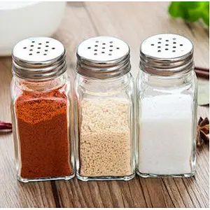 100ml Clear Square Glass Spice Jar Salt and Pepper Grinder Jar With  Stainless Steel Hole Lid