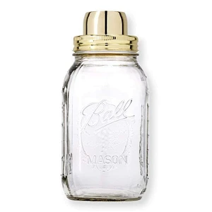 32oz, 1L glass Mason Jar Cocktail  Martini Shaker home & party barware tool set with wooden muddler and steel jigger