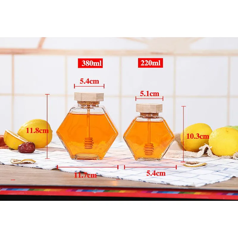 100ml six arrises glass jar with wooden cover and muddler for honey storage