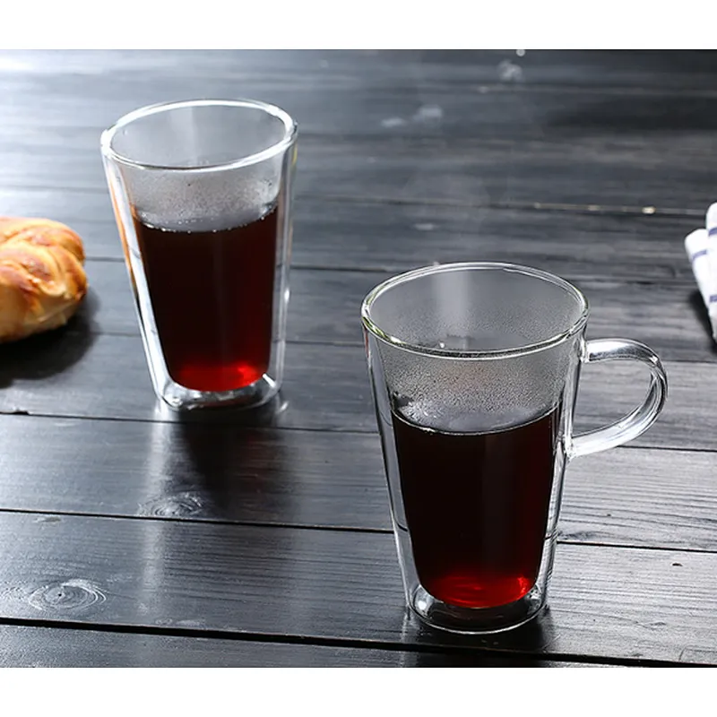 Borosilicate heat-resistant creative double wall glass cup with handle for coffee
