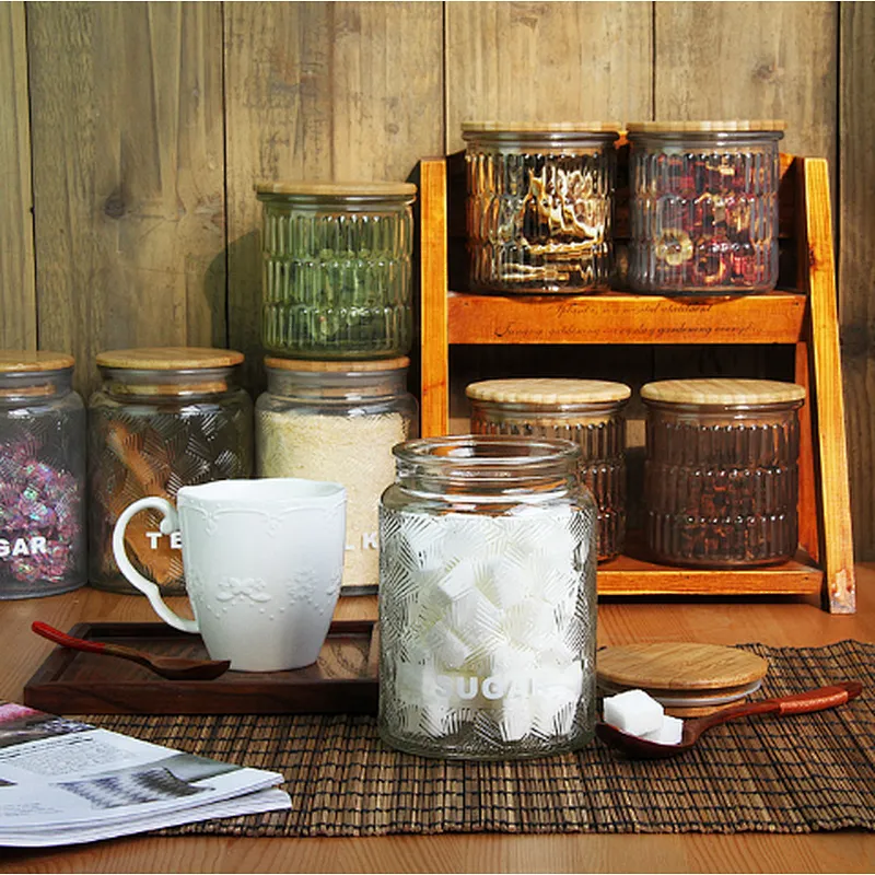 Glass Storage Jar with Silicone Seal Ring & Decorative Design for Food