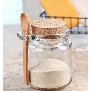 Glass Storage Jar for honey & sugar with wood cork & wood spoon