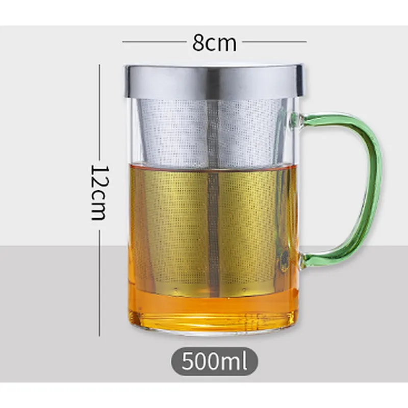 500ml borosilicate glass mug with stainless steel lid & infuser for tea