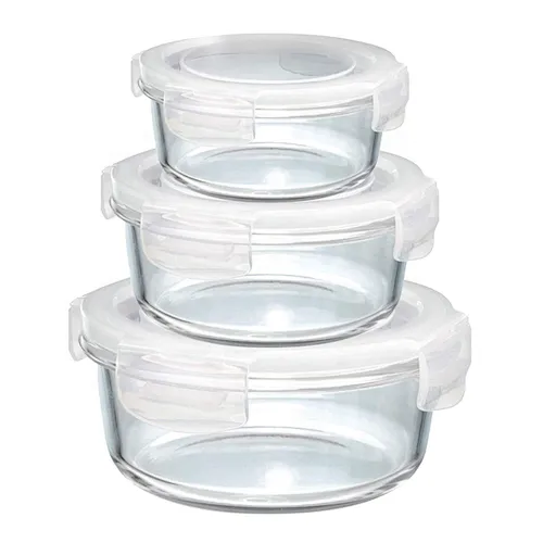 Set of 3 Round Shape Food Glass Storage Jars with lid