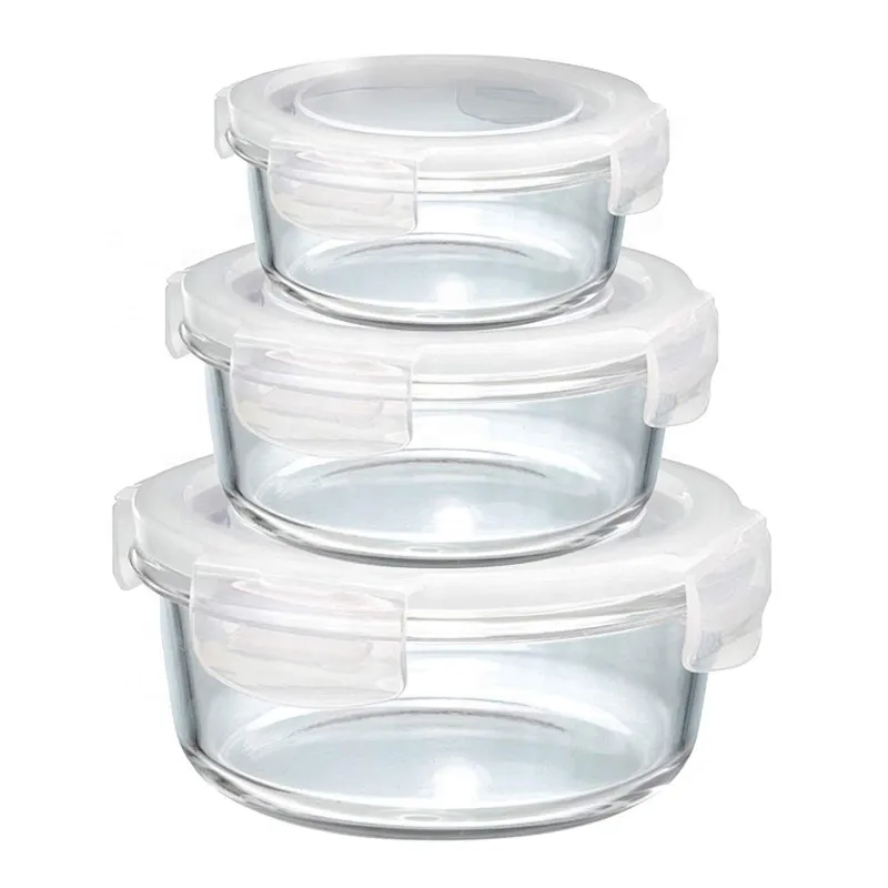 Set of 3 Round Shape Food Glass Storage Jars with lid