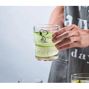 330ml cartoon glass mug with animal drawing for juice & milk