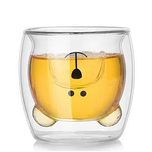Cartoon PatternHeat Resistant 250ml Borosilicate Double Wall Glass For Tea Coffee