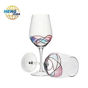 25oz Red Wine Glasses Set of 2 Hand Painted Designed
