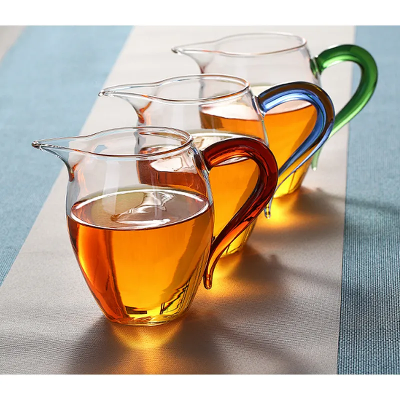 Thicken heat-resistant clear glass mug with three-color handle for water & tea