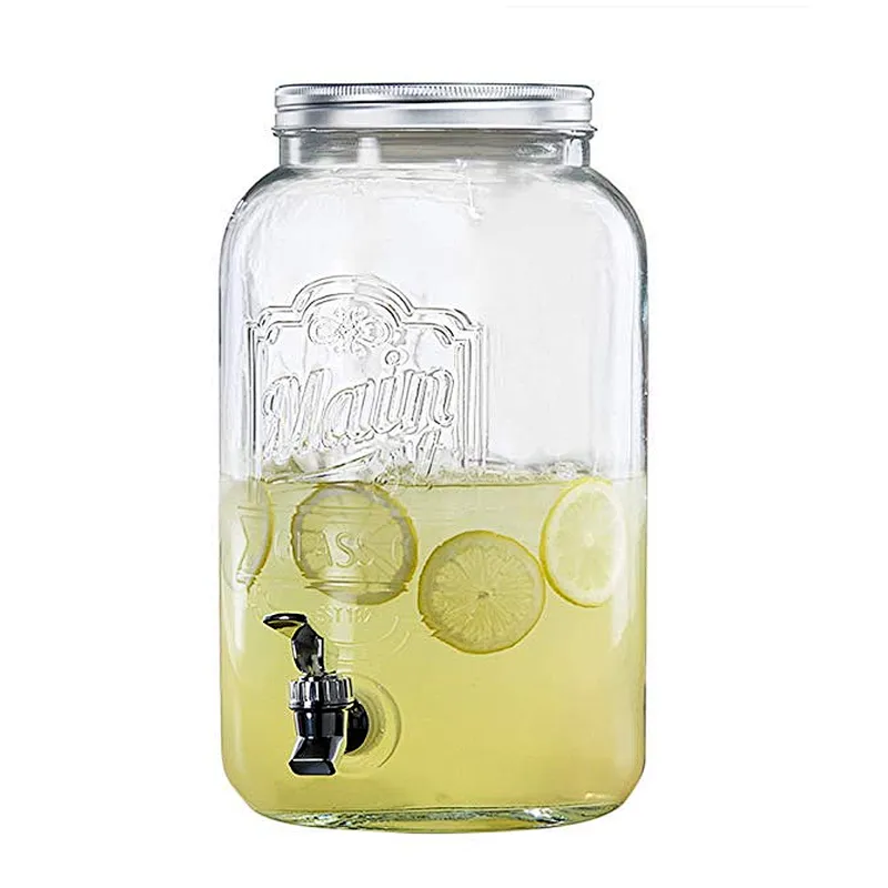 Leak-proof Glass Beverage Dispenser Cold Drink Dispenser Glass Jug with Metal Stand