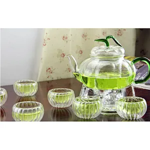 750ml Heat - resistant glass set pumpkin pot for tea with green handle