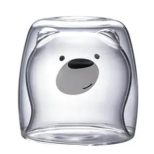 Cartoon PatternHeat Resistant 250ml Borosilicate Double Wall Glass For Tea Coffee