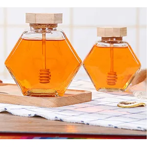 100ml six arrises glass jar with wooden cover and muddler for honey storage