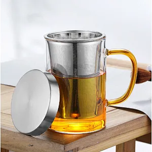 500ml borosilicate glass mug with stainless steel lid & infuser for tea