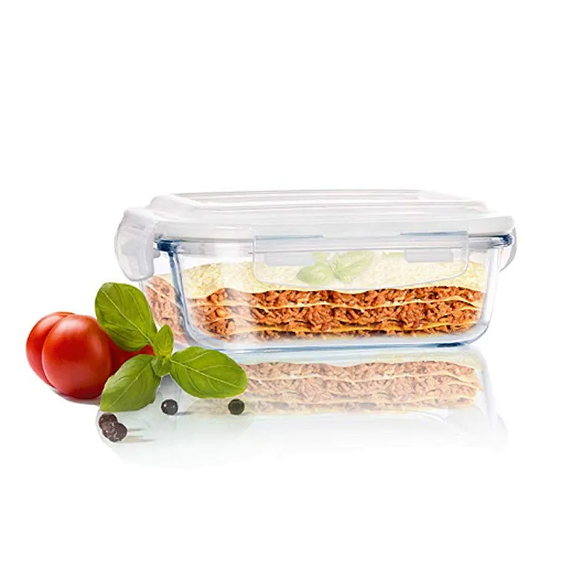 Set of 3 Rectangle Shape Food Glass Storage Jars with lid