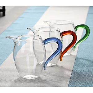 Thicken heat-resistant clear glass mug with three-color handle for water & tea